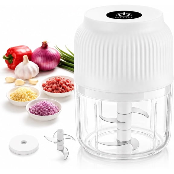 Garlic Crusher, Electric Garlic Chopper, USB Rechargeable Mini Prep Food Processor, 2026 Upgrade Vegetable,Fruit Chopper for Kitchen(White-FOur-Blade Head)
