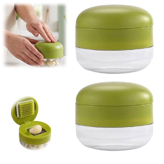 Garlic Crusher and Chopper with Container, Stainless Steel Garlic Press Mincer, Manual Garlic Slicer for Kitchen Cooking(2PCS)