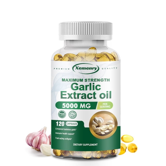 Garlic Extract Oil 5000mg - Beneficial for Heart and Cardiovascular Health, Cholesterol Support, Antioxidant - 120 Count