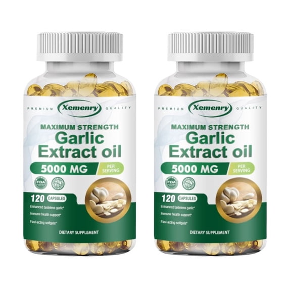 Garlic Extract Oil Capsules 5000mg - Beneficial for Heart and Cardiovascular Health, Cholesterol Support, Antioxidant - 2 Bottles