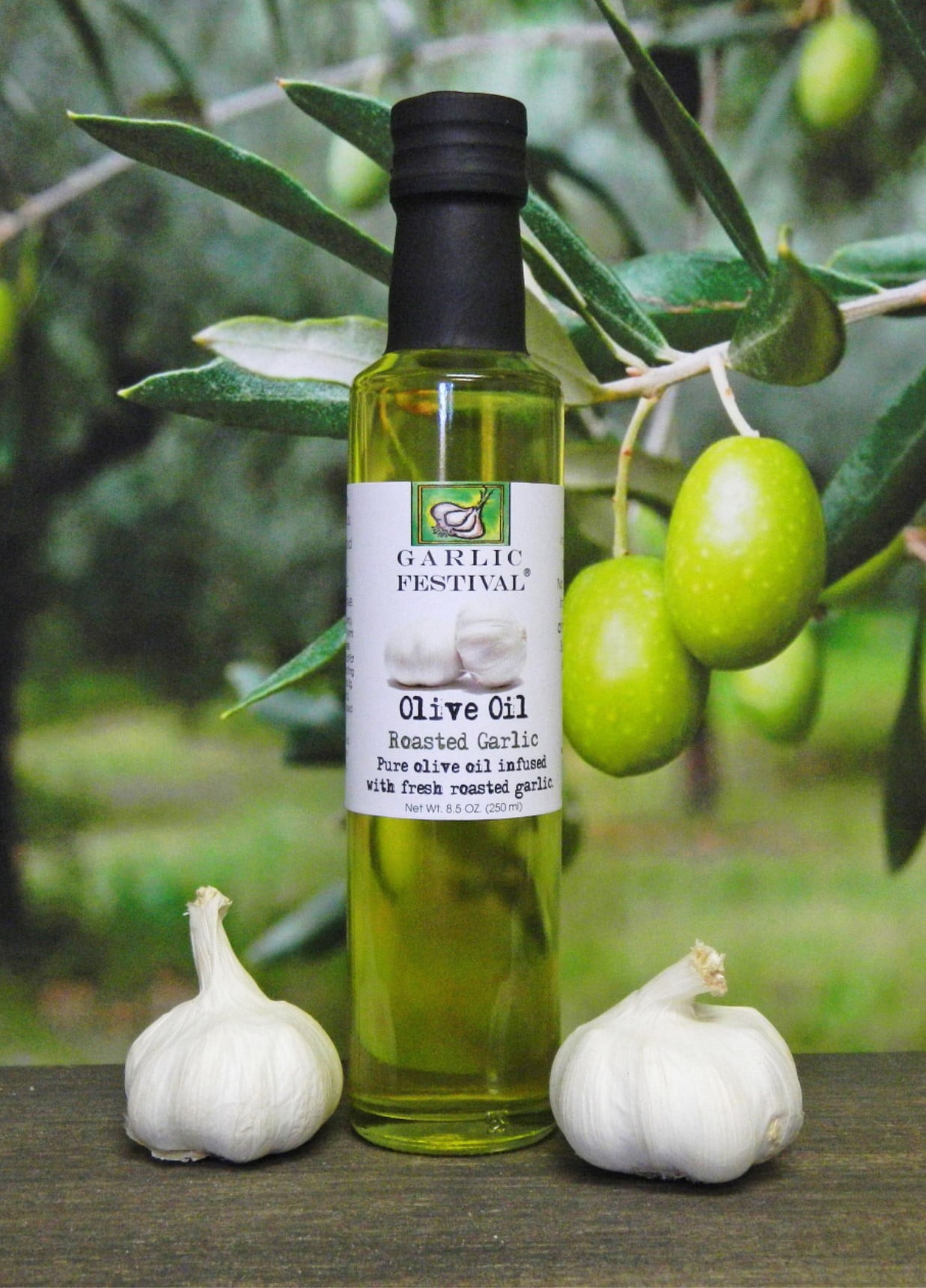 Garlic Festival Fire Roasted Garlic Olive Oil Net Wt. 250 ml.