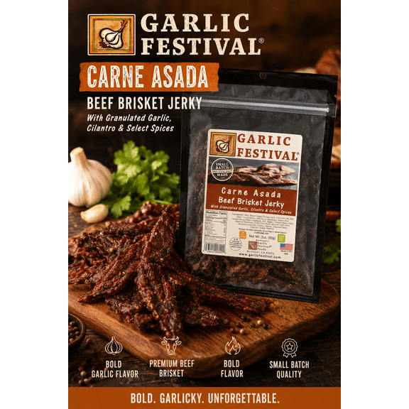 Garlic Festival Garlic Carne Asada Beef Brisket Jerky Net Wt. 2.5 oz.