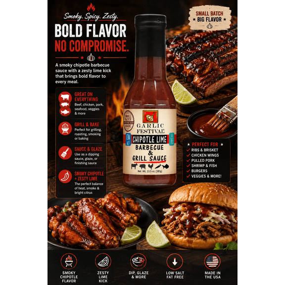 Garlic Festival Garlic Chipotle Lime Barbecue & Grill Sauce 13.5 oz.