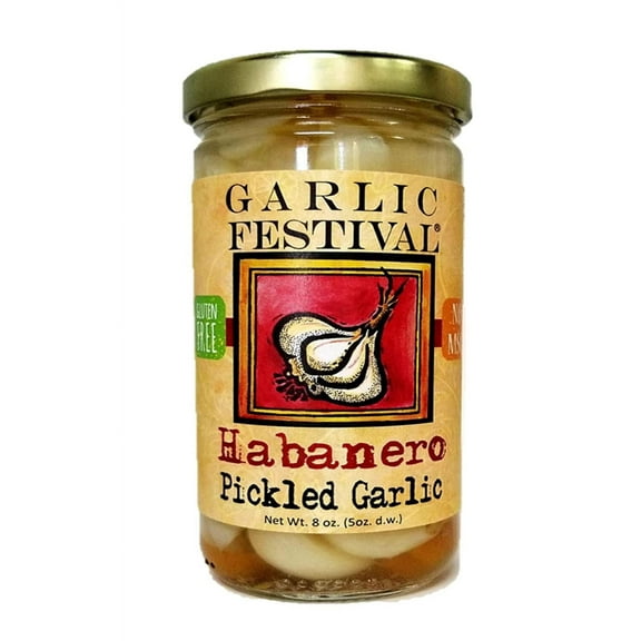 Garlic Festival Habanero Pickled Garlic Cloves in a Jar - Habanero Pickled Garlic - Fresh Garlic Cloves for Cooking - Freshly Made - Subtly Infused, Pre-Prepared Garlic - Net Wt. 8 oz.