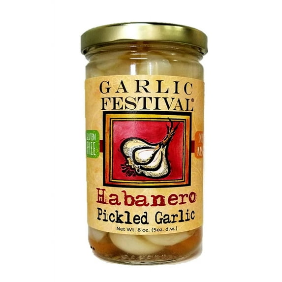 Garlic Festival Habanero Pickled Garlic Cloves in a Jar - Habanero Pickled Garlic - Fresh Garlic Cloves for Cooking - Freshly Made - Subtly Infused, Pre-Prepared Garlic - Net Wt. 8 oz.