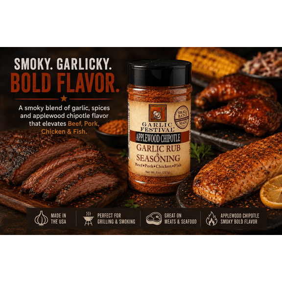 Garlic Festival Smoked Applewood Chipotle Garlic Rub & Seasoning