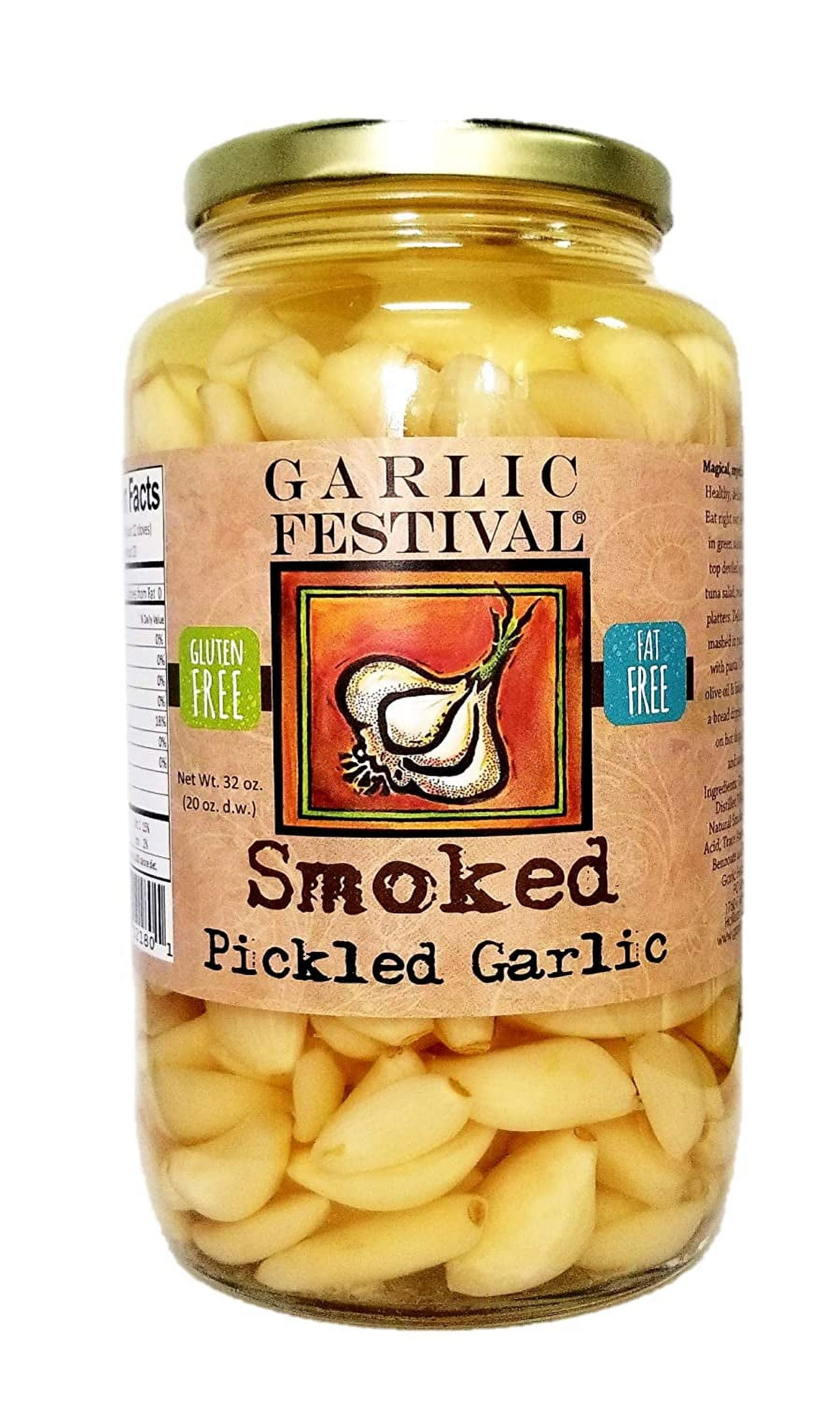 Garlic Festival Smoked Pickled Garlic Cloves in a Jar - Smoked Pickled Garlic - Fresh Garlic Cloves for Cooking - Freshly Made - Subtly Infused, Pre-Prepared Garlic - Net Wt. 32 oz.