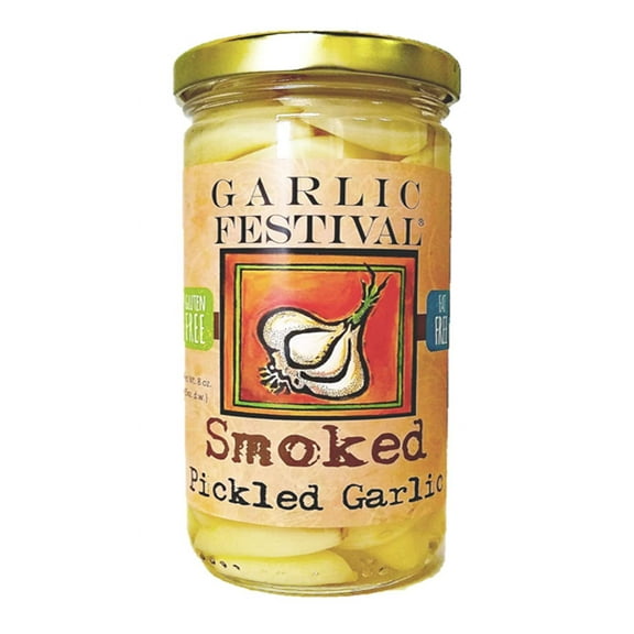 Garlic Festival Smoked Pickled Garlic Cloves in a Jar - Smoked Pickled Garlic - Fresh Garlic Cloves for Cooking - Freshly Made - Subtly Infused, Pre-Prepared Garlic - Net Wt. 8 oz.