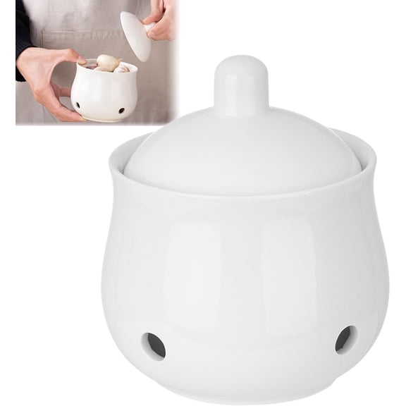 Garlic Keeper - Ceramic Holder Jar with Lid for Onion - Countertop Garlic Keeper - for Dining Room Kitchen Restaurant Fridge Onion Potato Ginger