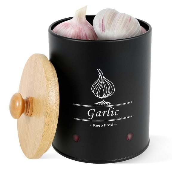 Garlic Keeper Fresh Keeping Versatile Garlic Holder Garlic Storage Box with Wood Lid Ventilated Garlic Storage Container Large Capacity Garlic Saver for Kitchens