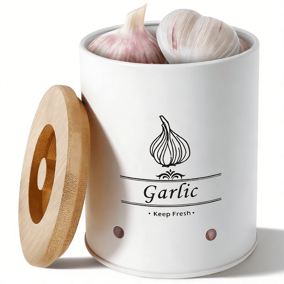 Garlic Keeper Fresh Keeping Versatile Garlic Holder Garlic Storage Box with Wood Lid Ventilated Garlic Storage Container Large Capacity Garlic Saver for Kitchens