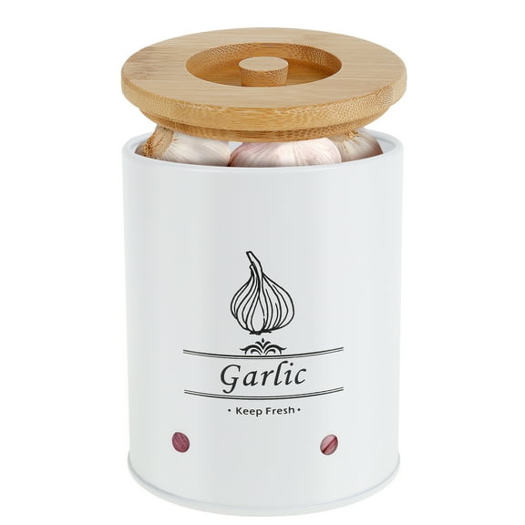 Garlic Keeper, Garlic Storage, Garlic Holder, Large Ceramic Garlic Keeper with Wooden Lid, Garlic Jar, Garlic Storage Container