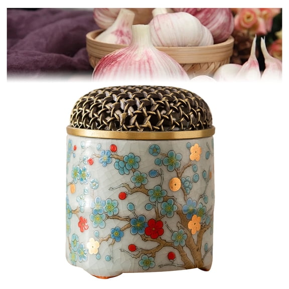 Garlic Keeper with Lid, Ceramic Container Garlic Holder Garlic Storage Pot, Multifunctional Kitchen Jar Ornaments, Countertop Ginger Saver for Kitchen
