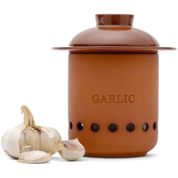 Garlic Keeper Terracotta Garlic Storage Container with Separate Ventilated Compartments for Whole Bulbs & Loose Cloves Garlic Holder That Keeps Garlic Fresh & Kitchen Organized