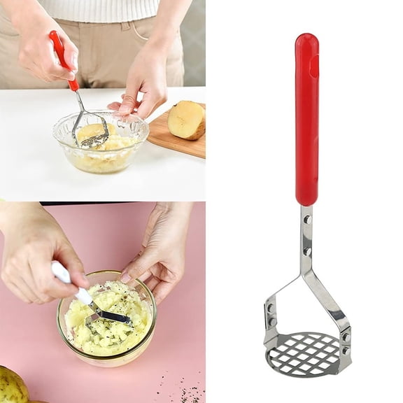 Garlic and Mash Potatoes Potatoes Crusher Kitchen Gadget Stainless Steel Household Pusher for Potatoes Masher and Puree Maker, 26cmx8cmx5cm, Watermelon Red