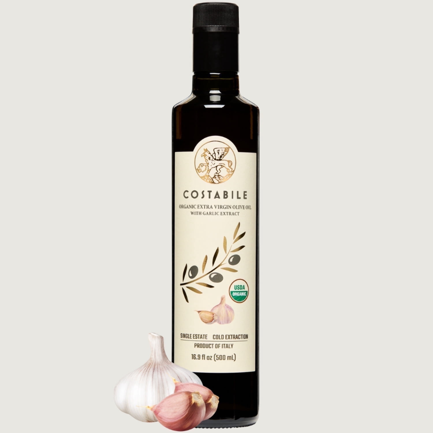 Costabile Garlic Infused Extra Virgin Olive Oil, Cold-Pressed from Italy, 16.9 fl oz