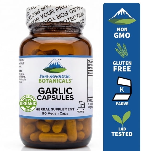 Garlic Pills - 90 Kosher Vegan Capsules with 500mg Organic Garlic Allium Sativum Supplement