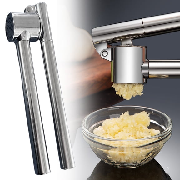 Garlic Press, 1 Pc Garlic Mincer & Crusher Stainless Steel Garlic Press Set for Kitchen with Brush & Peeler, Kitchen for Garlic, Garlic Presser Easy to Clean Easy Squeeze Rust Proof, 7.17 Inch, White