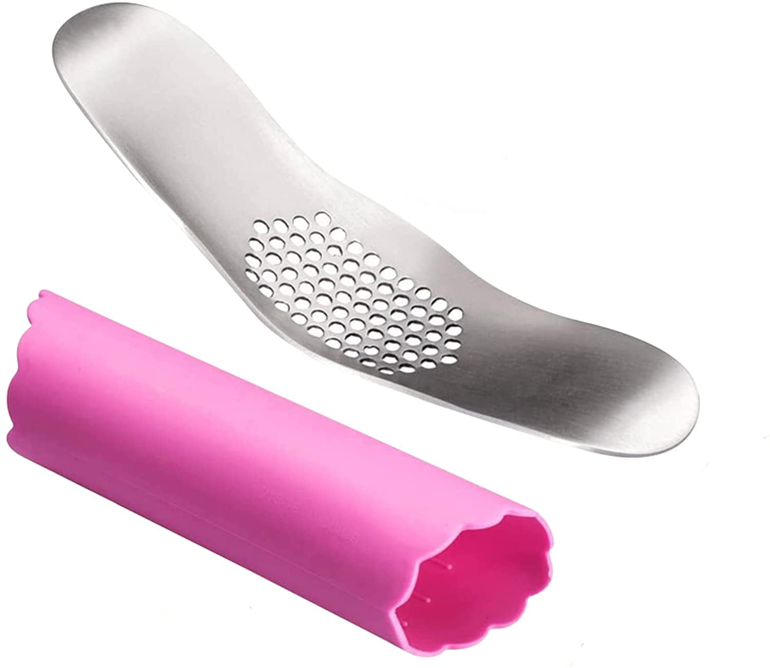 Garlic Press 304 Stainless Steel Rocker Mincer Food Grade with Silicone Peeler Garlics, Color Random