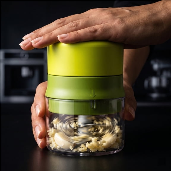 Garlic Press Grinder with Container, Garlic Crusher Stainless Steel Blade Garlic Slicer, Manual Garlic Cutter for Kitchen Cooking and Food Prep