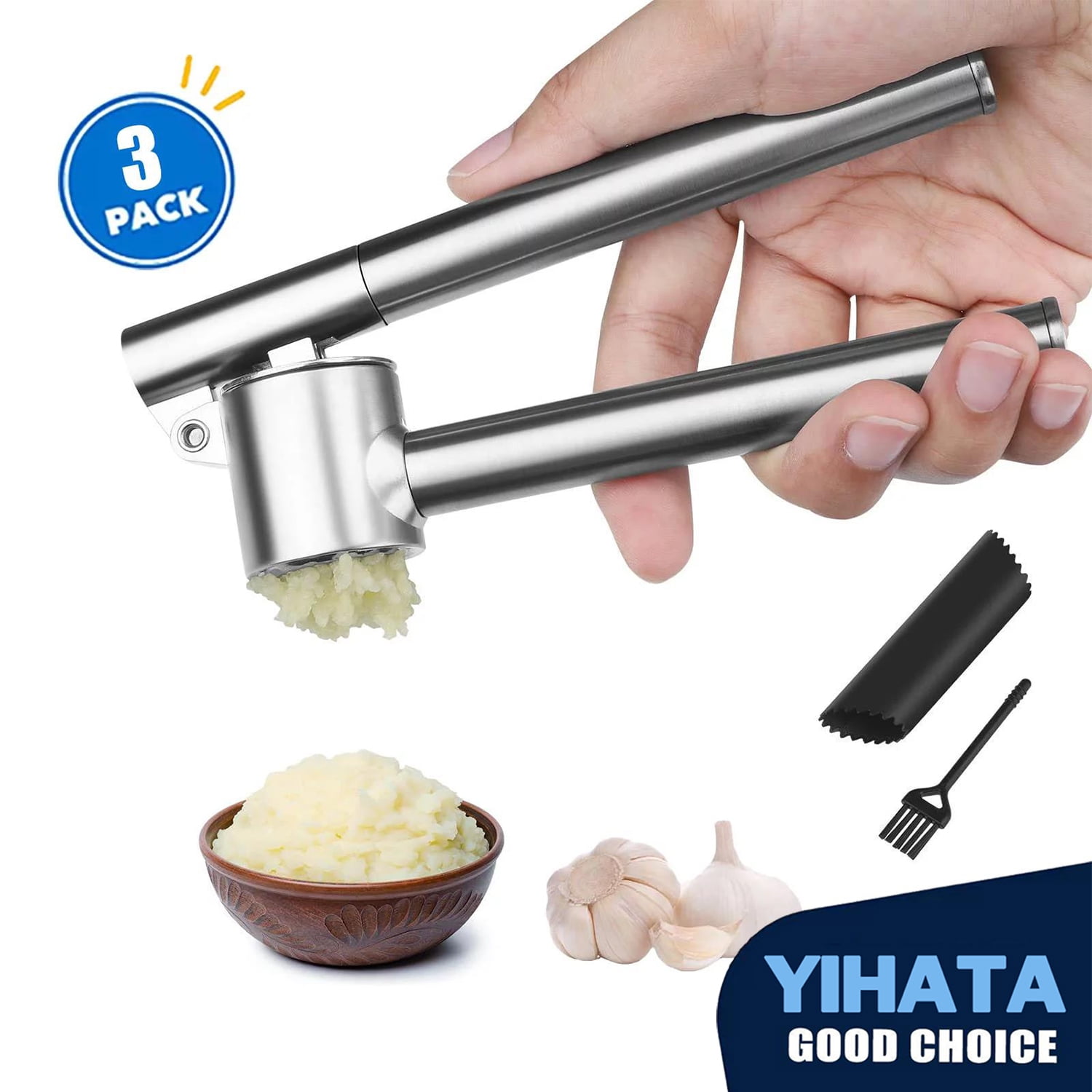 Garlic Press Mincer & Crusher 304 Stainless Steel Garlic Press for