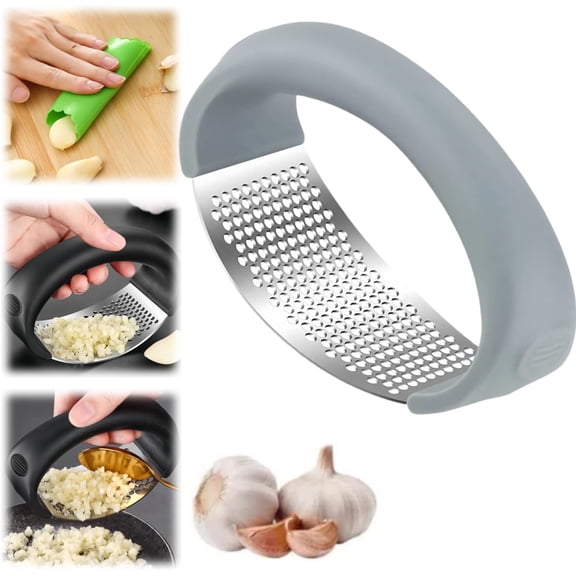 Garlic Press Rocker, 2024 Upgraded Stainless Steel Garlic Press Rocker Crusher Masher with Garlic Peeling Drum, Portable Manual Garlic Mincer Garlic Crusher for Home Kitchen Utensils