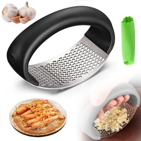 Garlic Press Rocker 2026 New,Portable Manual Stainless Steel Garlic Press Rocker Crusher Masher with Garlic Peeling Drum for Home Kitchen Utensils Garlic Crusher