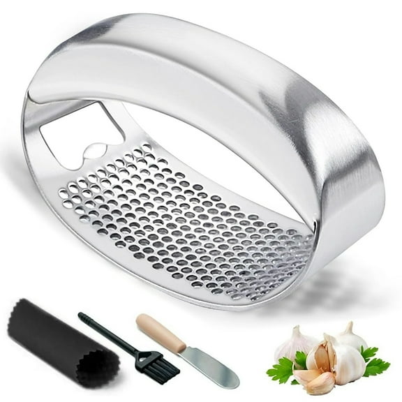 Garlic Press Rocker Heavy Duty, Stainless Steel Garlic Mincer ,Garlic Crusher Garlic Chopper with Peeler, And Scraper for Smash Garlic Built-in Bottle Opener