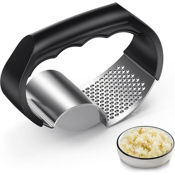 Garlic Press Rocker Stainless Steel 2-in-1 Crusher | Ergonomic Handle | 4.4 x 3.2 inch Easy Clean Kitchen Gadget