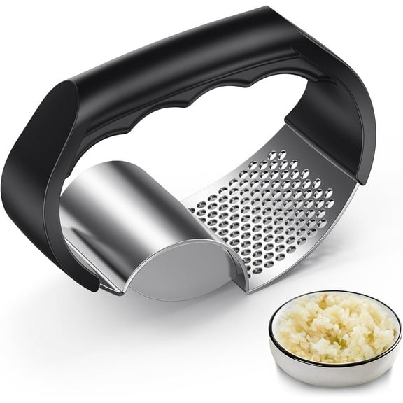 Garlic Press Rocker Stainless Steel Garlic Crusher 2-in-1 Easys Kitchen Gadget For Effortless Smashing