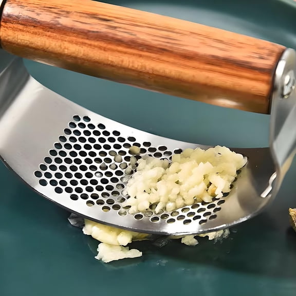 Garlic Press Rocker Stainless Steel Ginger Crusher, Mincer and Squeezer with Ergonomic Handle, Silicone Tube Peeler, Scraper and Cleaning Brush Tool Set