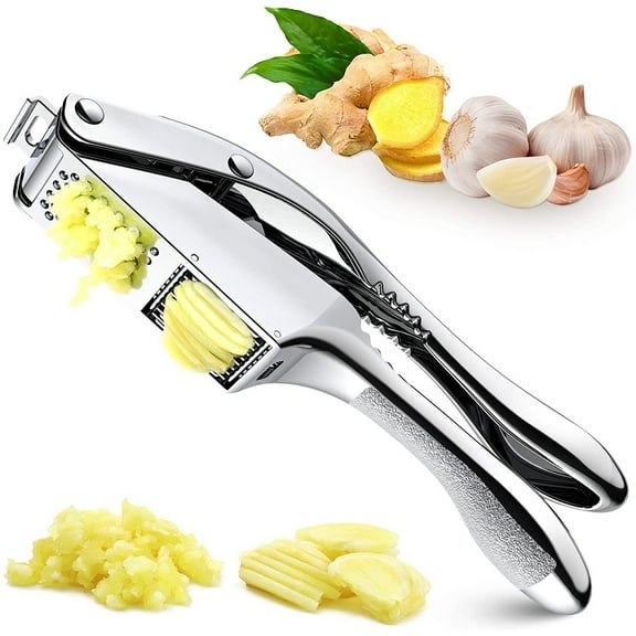 Garlic Press Garlic Press Slicer Stainless Steel 2 in 1 Garlic Mincer Dual Function Garlic Crusher Professional Handheld Garlic Squeezer Tool with Anti-Slip Handle for Home Kitchen