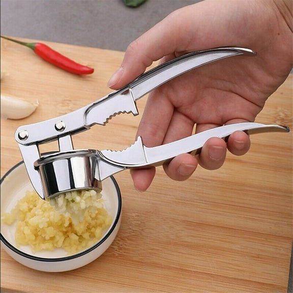 Garlic Press Stainless Steel Crusher and Squeezer with Peeler, Nutcracker, and Opener for Home Kitchen Use