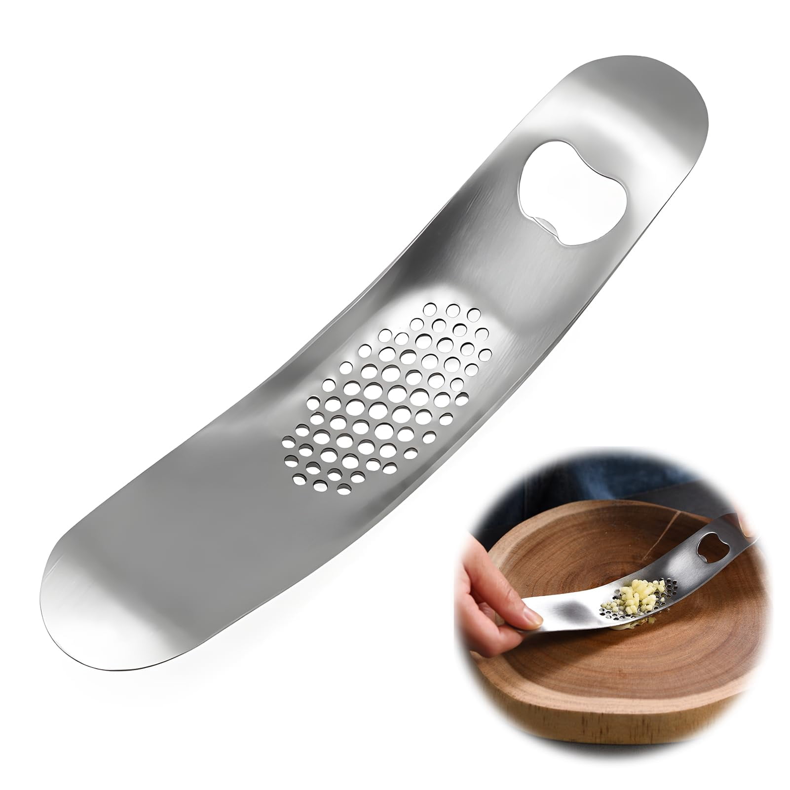 Garlic Press, Stainless Steel Garlic Mincer with Bottle Opener - Garlic Rocker Mincer Press Dishwasher Safe Compact & Durable Tool for Home Cooking.