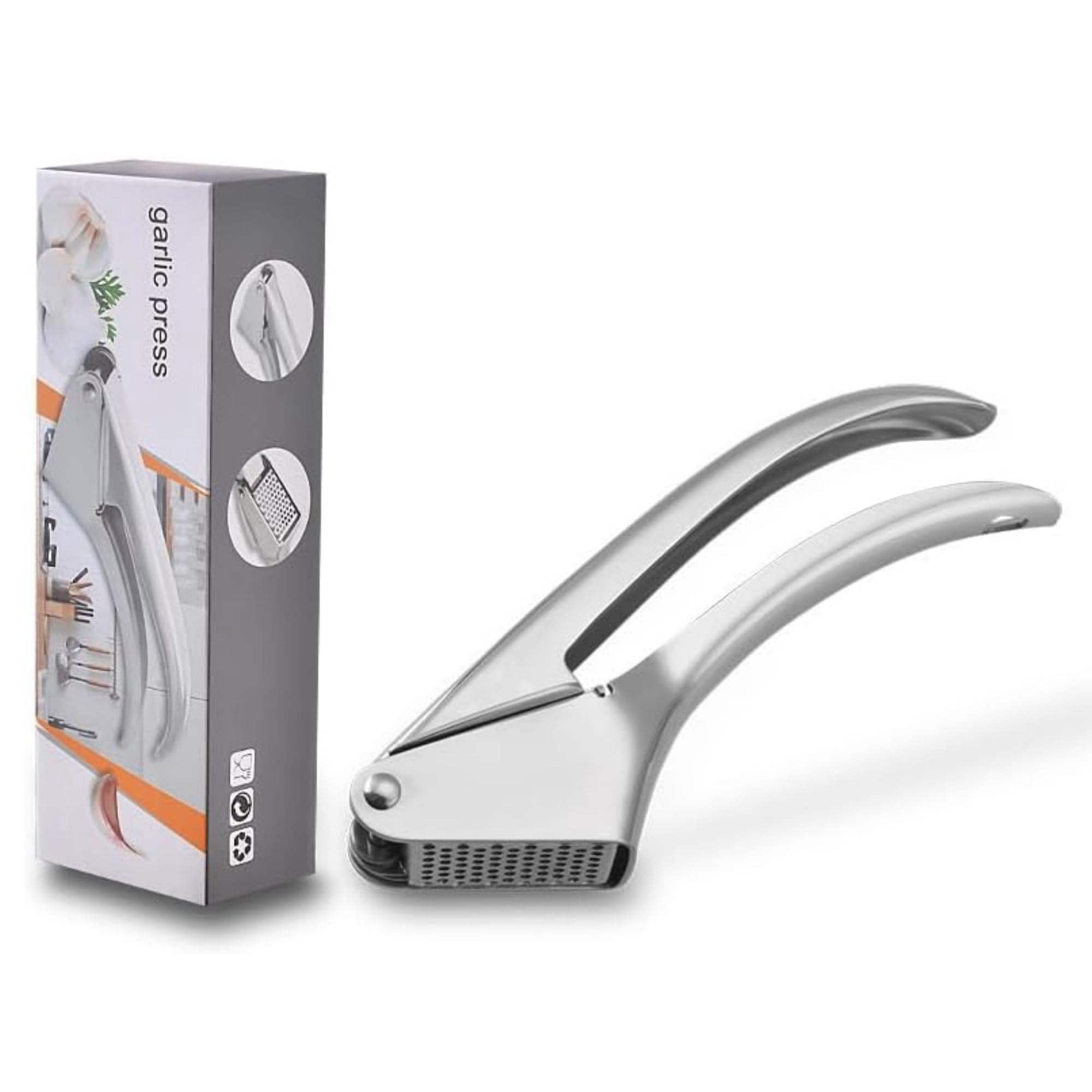 Garlic Press Stainless Steel - Heavy Duty No-peel & Mincer  High Capacity Chamber Rust-free 304 Easy Clean Dishwasher Safe Clove Hand