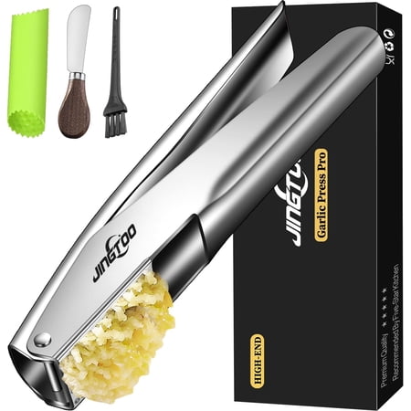 Garlic Press Stainless Steel, Premium Garlic Mincer - 5 Years Warranty - No Need to Peel Garlic Crusher, Ginger Masher & Presser Large Trough Ergonomic Handle, Easy Squeeze,Dishwasher Safe