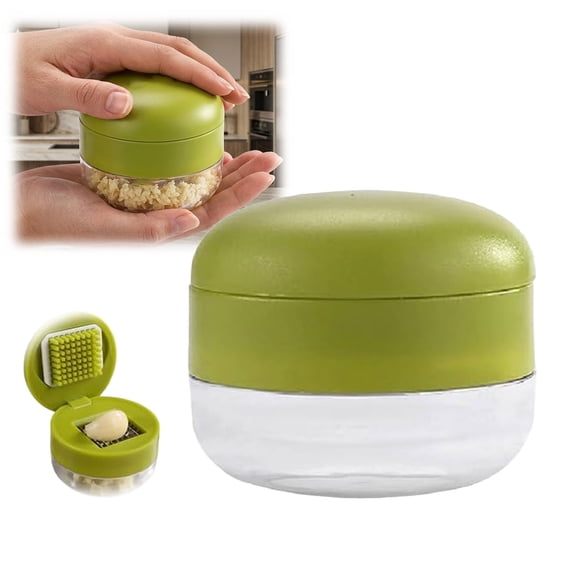 Garlic Press and Chopper with Container, Garlic Crusher and Mincer, Stainless Steel Blade Slicer, Manual Cutter for Kitchen Cooking(1PC)