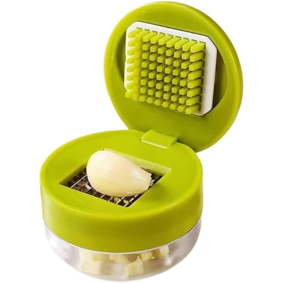 Garlic Press and Chopper with Container, Handheld Ginger Masher with Storage Case