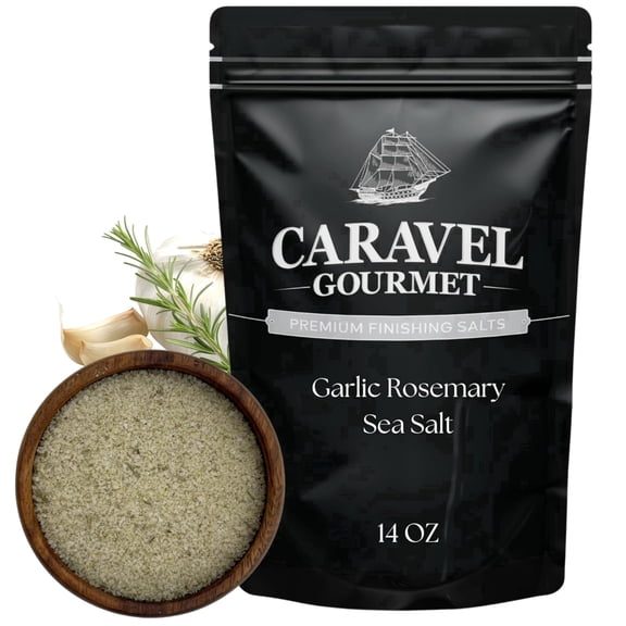 Caravel Gourmet Garlic Rosemary Sea Salt for Cooking and Finishing, Seasoning Blend for Vegetables and Meat, 14 oz Refill Pouch