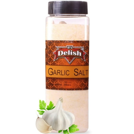 Garlic Salt by It's Delish, 35 Oz Large Jar Premium Garlic Salt Seasoning Powder for Cooking, Bread Knots, Chicken, and Spices Blend All Natural & Kosher