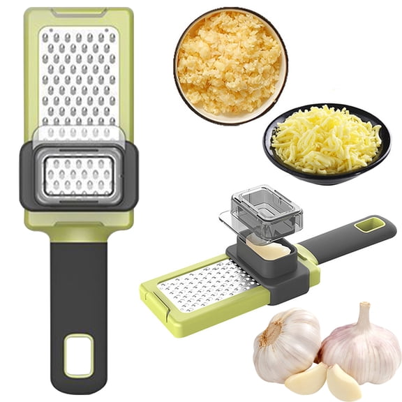 Garlic Slicer and Grater, Multipurpose Garlic Masher Vegetable Slicer Manual Shredding Tool with Hanging Hole Ergonomic Handle Easy to Clean for Stainless Steel Kitchen Accesories