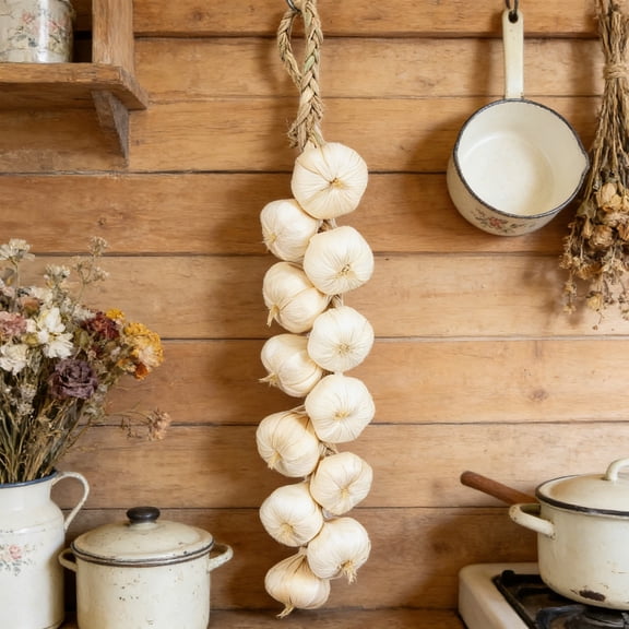 Garlic String Imitation Vegetables, Foam Simulated Garlic Hanging Decor for Kitchen and Dining Table, Photography Props and Themed Party Decoration, Vsgery