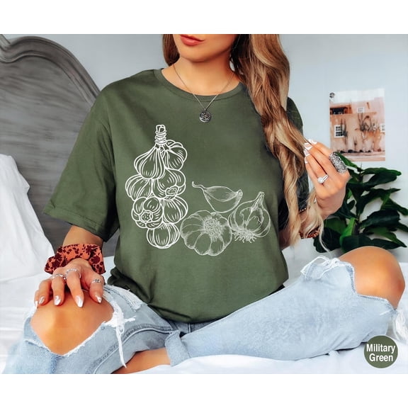 Garlic T-Shirt, Onion Garlic Shirt, Gilroy Garlic Festival Shirt Garlic Print Tee Aromatics Botanical Garden Aesthetic Clothing,Veggie Shirt Sweatshirt All Size S-5XL