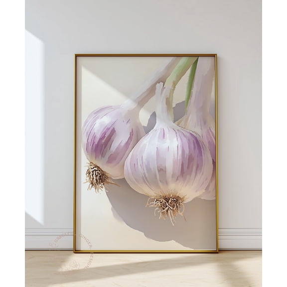Garlic Wall Art, Neutral Kitchen Still Life, Vegetable Print Home Decor #2315, Unframed Poster Size 8x12