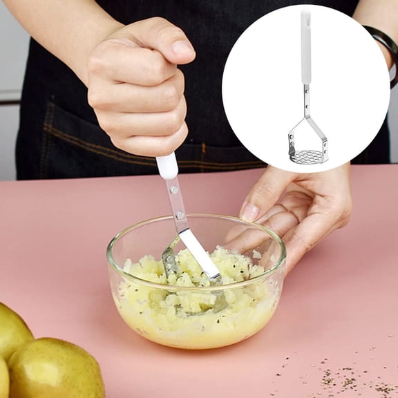 Garlic and Potato Masher Set for Kitchen - Stainless Steel Household Potatoes Crusher with Pusher and Puree Maker