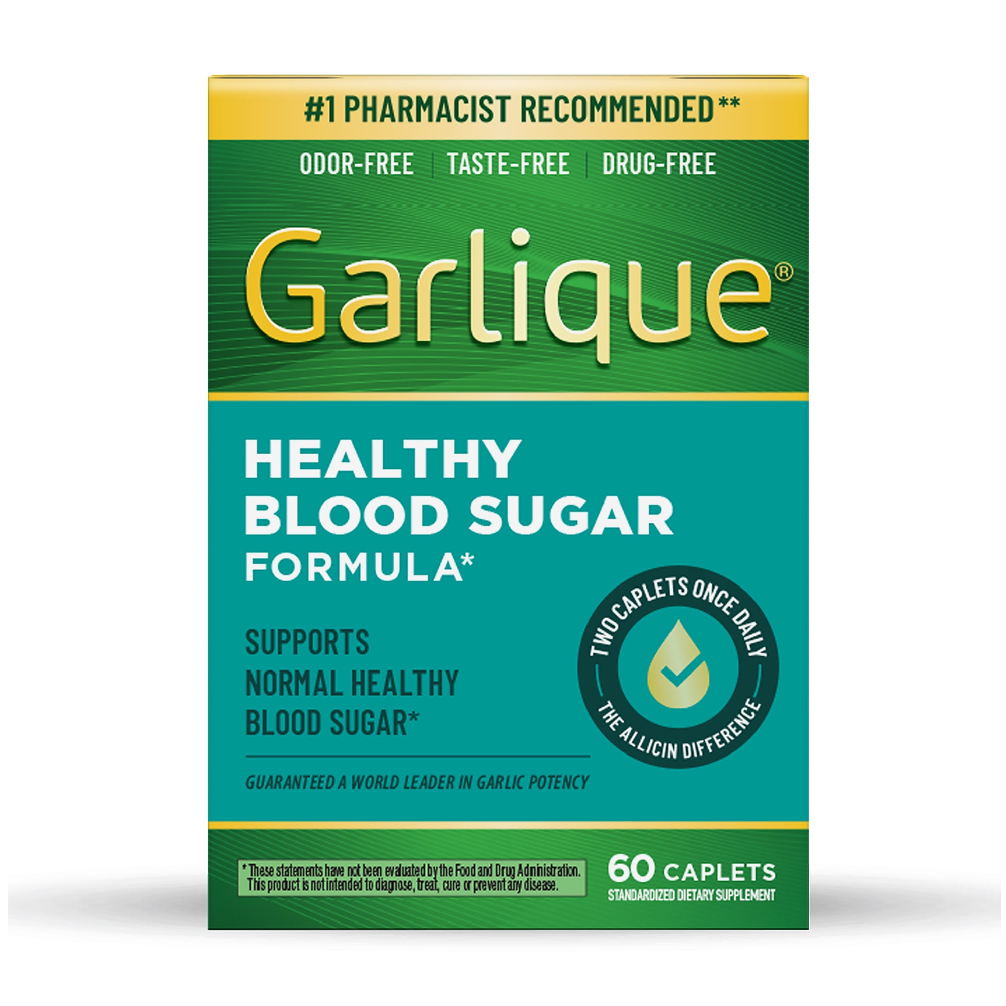 Garlique Garlic Extract Supplement, Healthy Blood Sugar Support, 6000MCG allicin, 60 Caplets