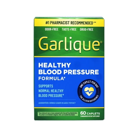 Garlique Garlic Extract Supplement, Healthy Blood Pressure Formula, Odor-Free, Taste-Free, Drug-Free, 60 Caplets - 2 Pack