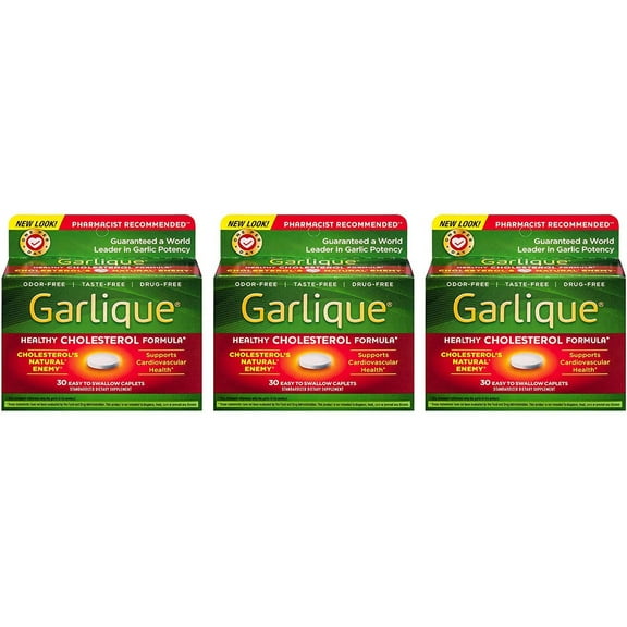Garlique Healthy Cholesterol Formula with 5000 mcg of Allicin, 60 Enteric Coated Caplets (Pack of 3)