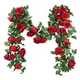 thumbnail image 1 of Garloy 1 Pack (6.6FT) Artificial Rose Vine Fake Roses Flowers Hanging Floral Leaves Garland Hanging Silk Rose Ivy Plants Vine for Mother's Day Wedding Arch Party Garden Wall Aesthetic Art Decor Red, 1 of 9