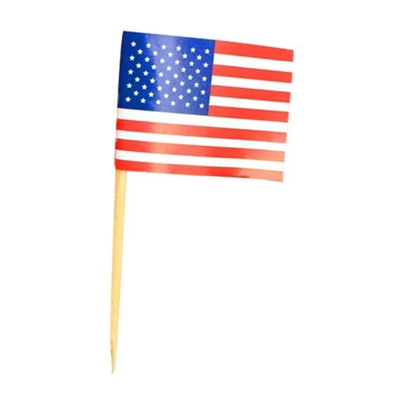 Garloy 100 Pcs American Flag Toothpick Flags,Cocktail Picks Mini Stick Cupcake Toppers Picks Party Decoration Celebration Cocktail Food Bar Cake Flags,Mini American Flags,Cake Topper Sticks,1.4"x2.6"